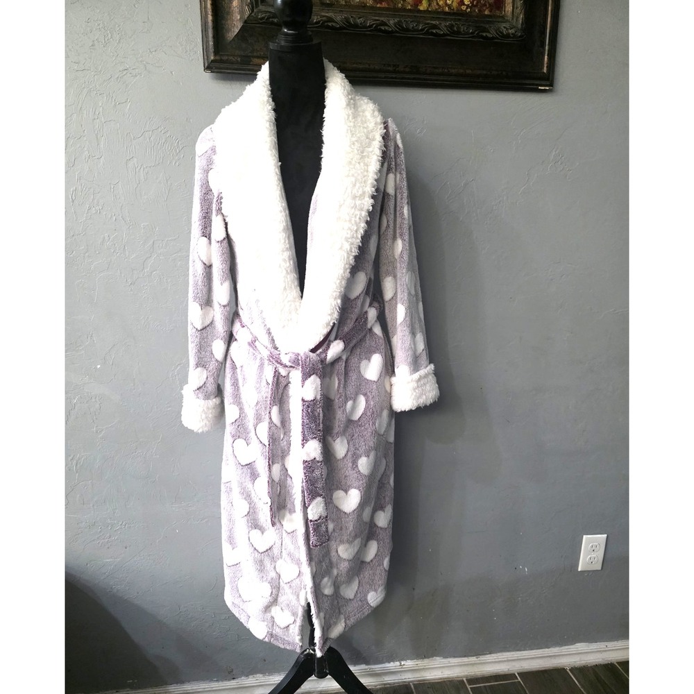 SECRET TREASURES SOFT PLUSH FLEECE/SHERPA HEARTS Purple WRAP ROBE Size S/CH 4-6